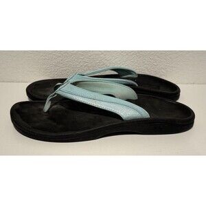 OLUKAI Womens Ohana Sandal Sz 10 Blue Black Flip  Flop Thong Beach Surf Casual